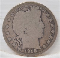 1912 Barber 90% Silver Half Dollar