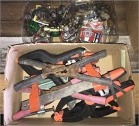 Lot of battery terminals, cable clamps, and