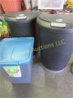 2 trash cans & pet food storage bin