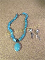 sterling silver turquoise necklace & earrings