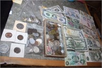One Lot of Foreign Coins & Currency