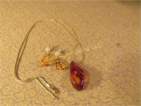 14K necklace, w pendant & earrings