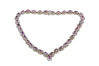 14K GOLD PINK SAPPHIRE AND DIAMOND NECKLACE, 62.4g