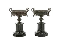 PAIR OF PATINATED BRONZE CAMPAGNA URNS