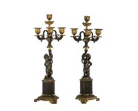 PAIR OF TWO TONE BRONZE CANDLELABRAS