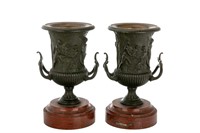 PAIR OF FRENCH BRONZE GRAND TOUR CLASSICAL URNS