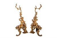 PAIR OF 19TH C FIRGURAL BRONZE CHENETS