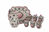 EIGHT PCS FRENCH FAIENCE POTTERY COCOA SET