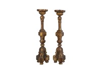 PAIR OF 18th C CARVED WOOD PRICKETS
