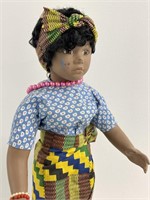 Bisque Doll on Stand w/Colorful Basket