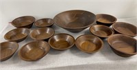 Vintage (13) Pieces Walnut Bowl Set w/Original
