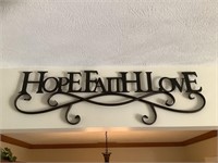Hope, Faith and Love Metal wall hanging