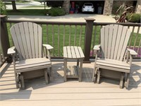 2 Outdoor Adirondack Gliders and table