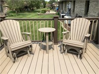 2 Outdoor Adirondack Gliders with round table
