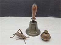 Vintage 5" Wide Brass School Bell , Grasshopper +