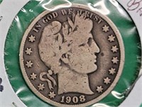 1908 D Barber Silver Half Dollar Coin