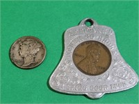 1943 Silver Dime & 1939 Lucky Penny, Coins