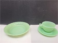 Jadite  Fire King  & Anchor Hocking Cup, Saucer +