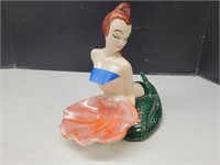 Vintage Ceramic Girly  Mermaid Ashtray VGC 8"h