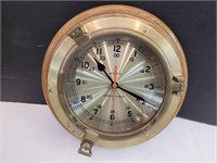 Vintage Brass Porthole Ships Clock Works 9 1/2"w