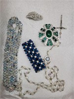Costume Jewelry Italian Rosary, Borealis, Brooch+