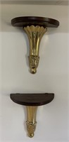 Vintage Brass and Wood Sconce Shelves By Gatco