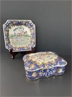 Chinoiserie Trinket Box and Plate with Stand