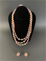 Vintage Pink Iridescent Gold Tone Crystal Necklace