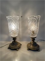 Cut Glass and Brass Hurricane Lamps