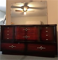 Mid Century Modern Cherry Wood Dresser with Mirror