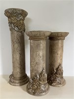 Set of 3 Ornate Column Votive Candle Holders