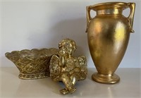 Vintage Gold Tone Cherub, Vase & Decorative Bowl