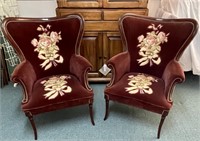 Vintage Velvet Nailhead Trim Wingback Chairs