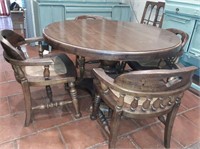 Vintage Wood Round 47" Table and 4 Chairs