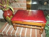 Red top foot stool, vase, candleholders