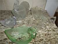 5 Clear and green glass pieces