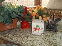 Chicken lamp,  plants, tissue holder, silk  tulips