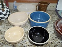 6 Crock bowls and pitcher