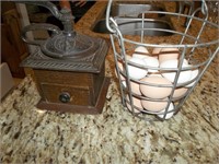 Wire egg basket, coffee grinder