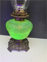 Vintage Uranium Glass Climax USA Oil Lamp 18"