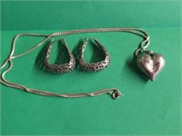 Sterling Silver Earrings & 925 Chain W  Heart