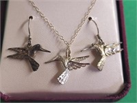 Sterling Silver Hummingbird Necklace & Earrings