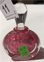 Pink Blown Glass Perfume Bottle Signed '98 3 1/4"T