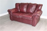 Burgundy Leather Rolled  Arm  Loveseat