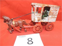 1930s Cast Iron Horse Drawn Milk Wagon & Driver