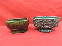 Vintage American Bisque Olive Green Planters