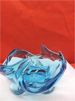 Murano Style Blue Wave Blown Glass Bowl