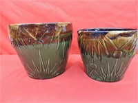 Two Vintage RRPCO Sun & Moon Glazed Pots