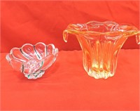 Mid Century Amber Blown Glass Vase / Bowl