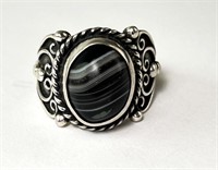 Sterling Crazy Laced Agate Ring 10 Grams Size 6.25